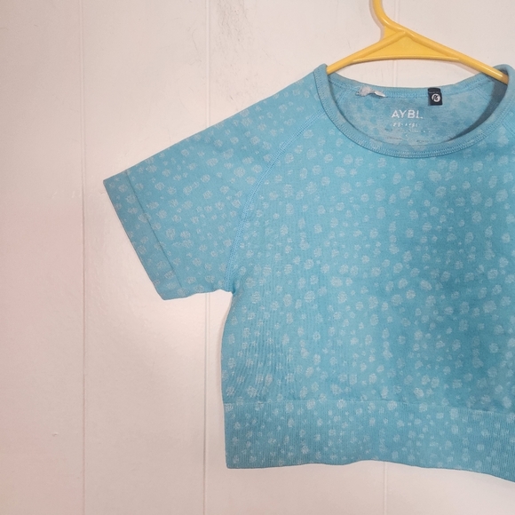 Aybl Evolve Light Aqua Blue Speckled Short Sleeve Crop Top Size Small - Picture 6 of 15